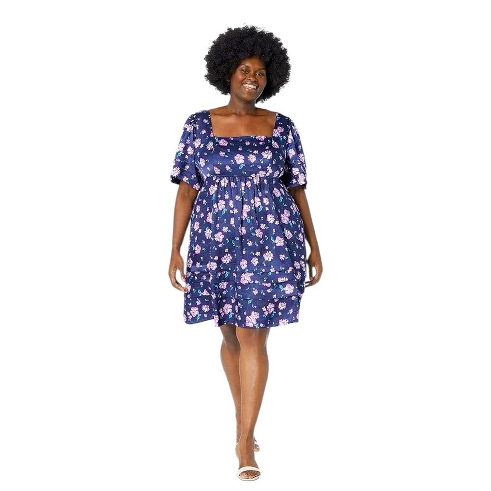 NWT Draper James Babydoll Zinnia Dress Nassau Navy Multi Size 2X Summer Feminine